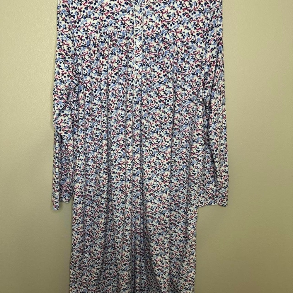 Aria Collection Womens XL Fleece Nightgown Blue Floral Long Sleeve Sleep Dress